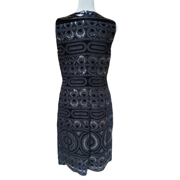 Tory Burch Beaded Velvet Circle Mesh Sheath Dress Black Patent Trim Cocktail Sz6 - Picture 4 of 14